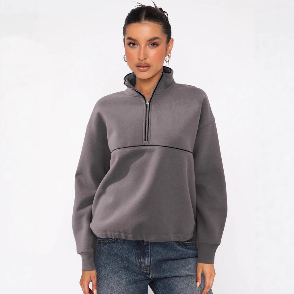 Women S Half Zip Long Sleeve Sweatshirt Contrast Color Casual Top