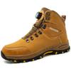 Men's High Top Steel Toe Work Boots Puncture Proof Anti-skid Safety Boots With Rotary Button Durable Rubber Sole Industrial Shoe