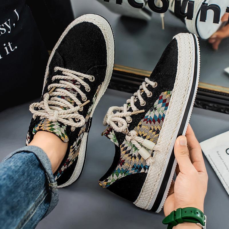 Весенняя мужская одежда однотонные соломенные туфли на плоской подошве студенческие повседневные вельветовые туфли рыбака закрывают ноги и педальные тканевые туфли мужские