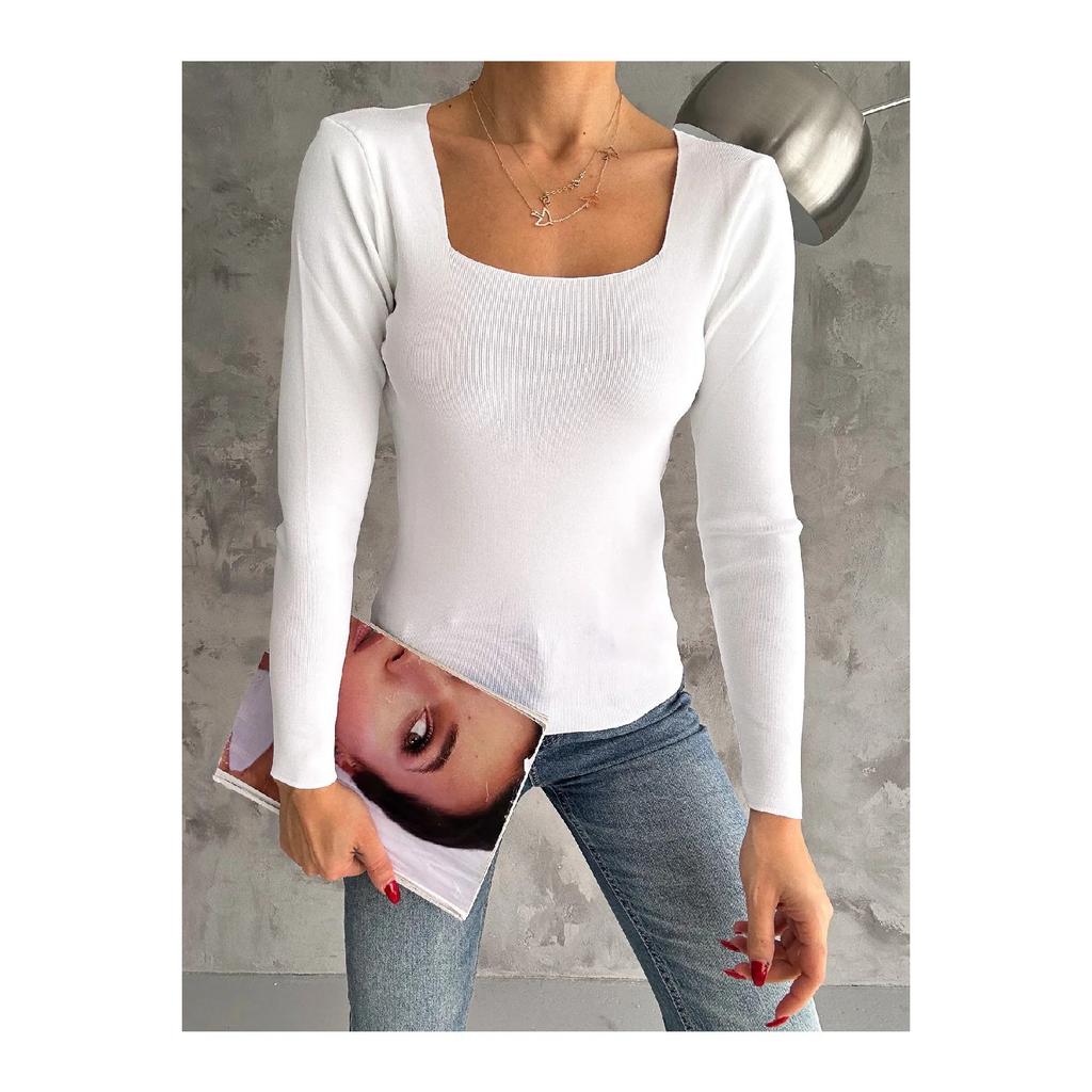 Женский трикотаж с квадратным воротником, сезонный свитер