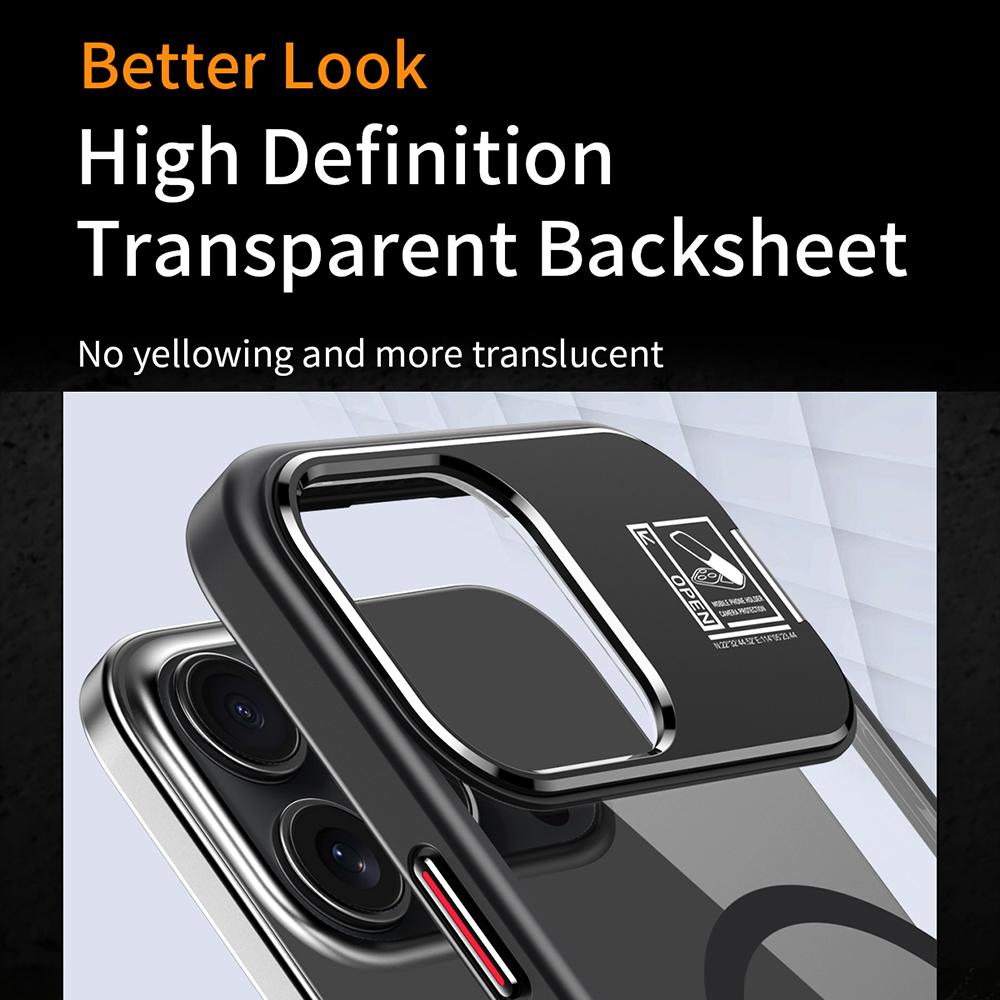 For iPhone 16 Pro Magnetic Case TPU+Acrylic Kickstand Phone Cover with Glass Lens Film