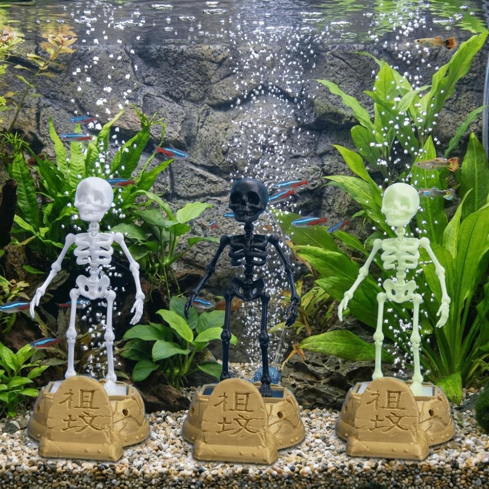 3D Printed Fish Tank Dance Skull Ornament Plastic Wiggling Skeleton Statue Halloween Decor