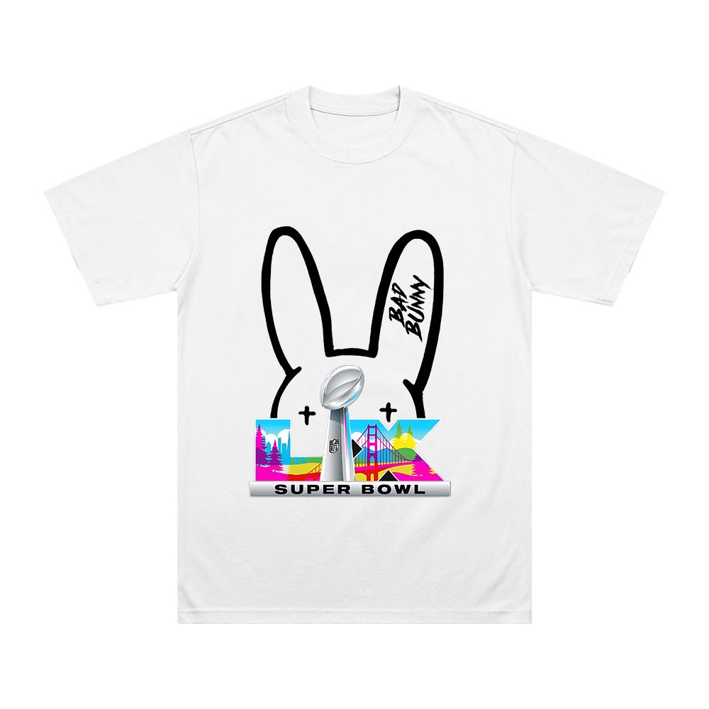 Bad Bunny Super Bowl Logo Unisex T-Shirt Women Men Fashion Short Sleeve Y2k Clothes Cotton Graphic High Quality Tees  couple matching outfits vacation