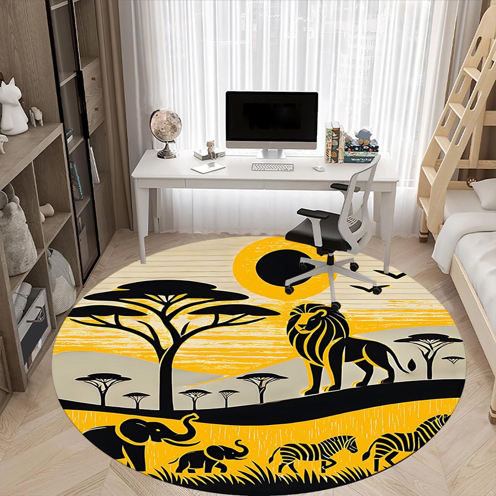 1pc African Lion Office Round Area Rug, Under Office Chairs Bedroom Living Room Home Decor, Room Deco