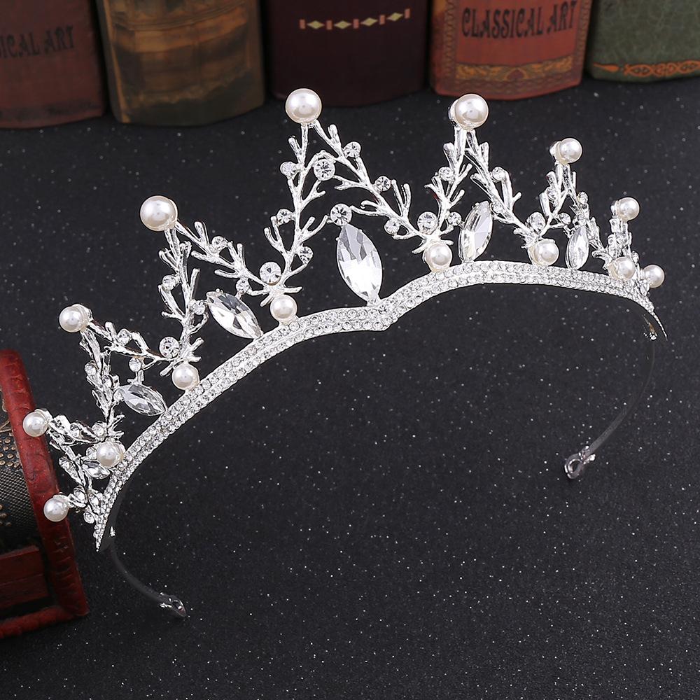 New Retro Rhinestone Bridal Headband Baroque Crown Pearl Inlaid Diamond Crown Tiara
