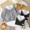 Boys Casual with Velvet Lapel POLO Shirt Autumn and Winter Children's Fashion Fake Two Hoodies
