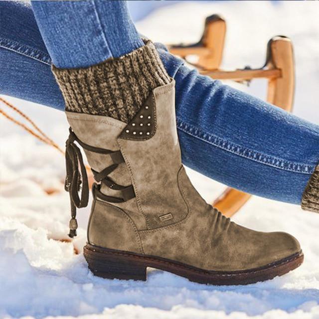 Ladies Warm Shoes Genuine Leather Snow Boots Woman Winter Boots Winter Women's Shoes Mid Calf Ladies Platform Booties