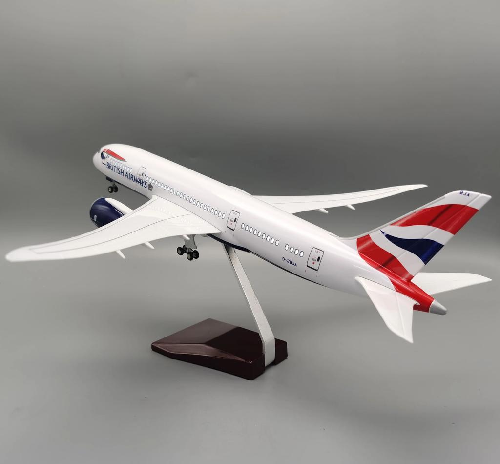 Diecast Resin Airplane 47cm B787 British Airways Plane 1/130 Scale Model Aircraft With LED Stand Home Desktop Decor