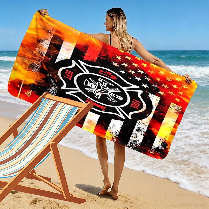 Firefighter Print Beach Towel, Large Soft Quick Dry Towel for Beach Camping Swimming