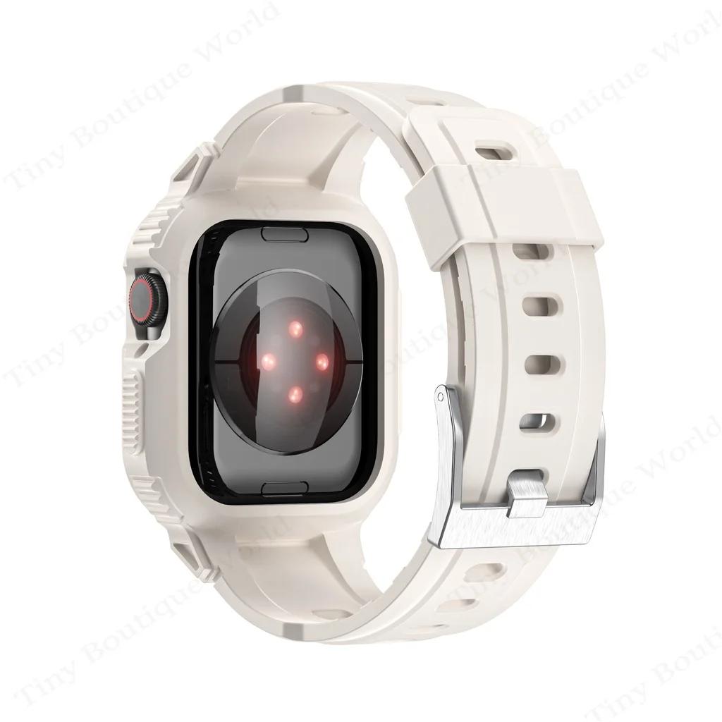Ремешок для чехла для Apple Watch Ultra 49 мм, 45 мм, 44 мм, 41 мм, 40 мм, силиконовый ремешок для Iwatch Series 8 7 6 Se 5 4, защитный чехол-браслет