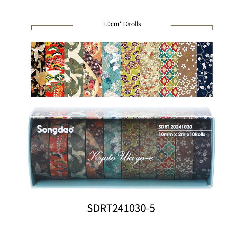 10 Rolls Kyoto Ukiyo-e Washi Tape Set Japanese Traditional Art Retro Wave Floral Pattern Masking Tape for Diary Album