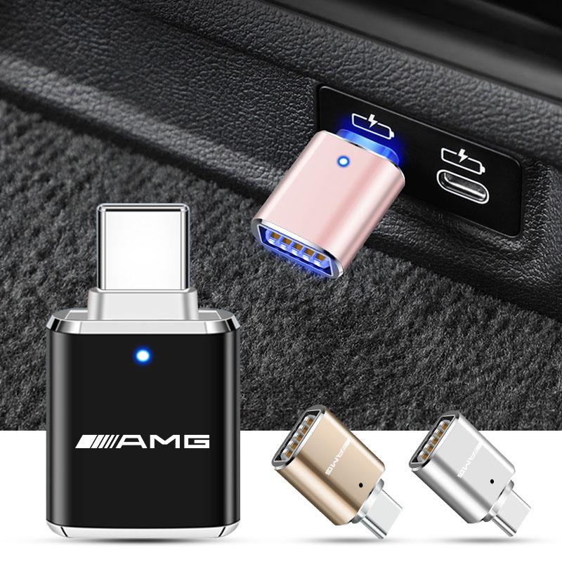 1 шт. Мини-конвертер-адаптер для зарядки автомобиля Type-C на USB 3.0 с логотипом AMG для Mercedes Benz AMG A B C E G CLA W211 W203 W204