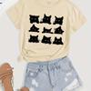 Cartoon Cats Print T-Shirt Short Sleeve Crew Neck Casual Top for Summer Spring Women's Clothing T-Shirts Women’s
