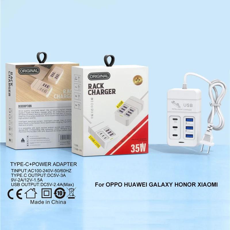 6-портовое многопортовое зарядное устройство USB 35 Вт PD Type-C Быстрая зарядка мобильного телефона Быстрые настенные зарядные устройства Type C Адаптер-концентратор TypeC Вилка ЕС США