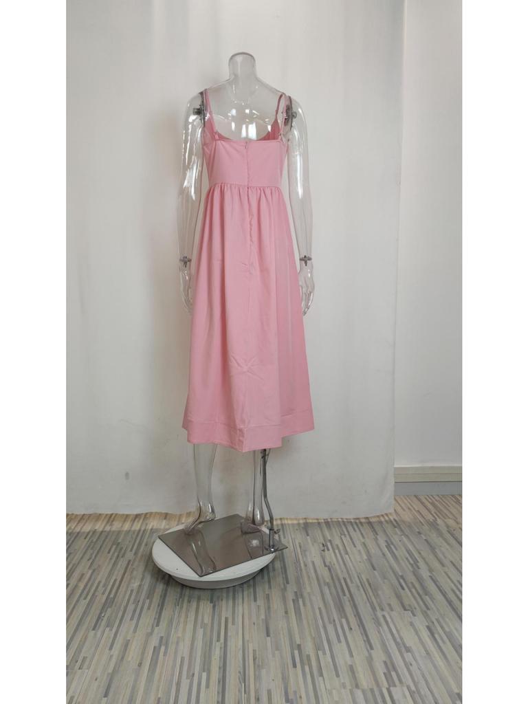 U Neck Solid Color Dress Waist Hugging Elegant Strap Dress for Women Sleeveless Loose Dresses Causal Dress