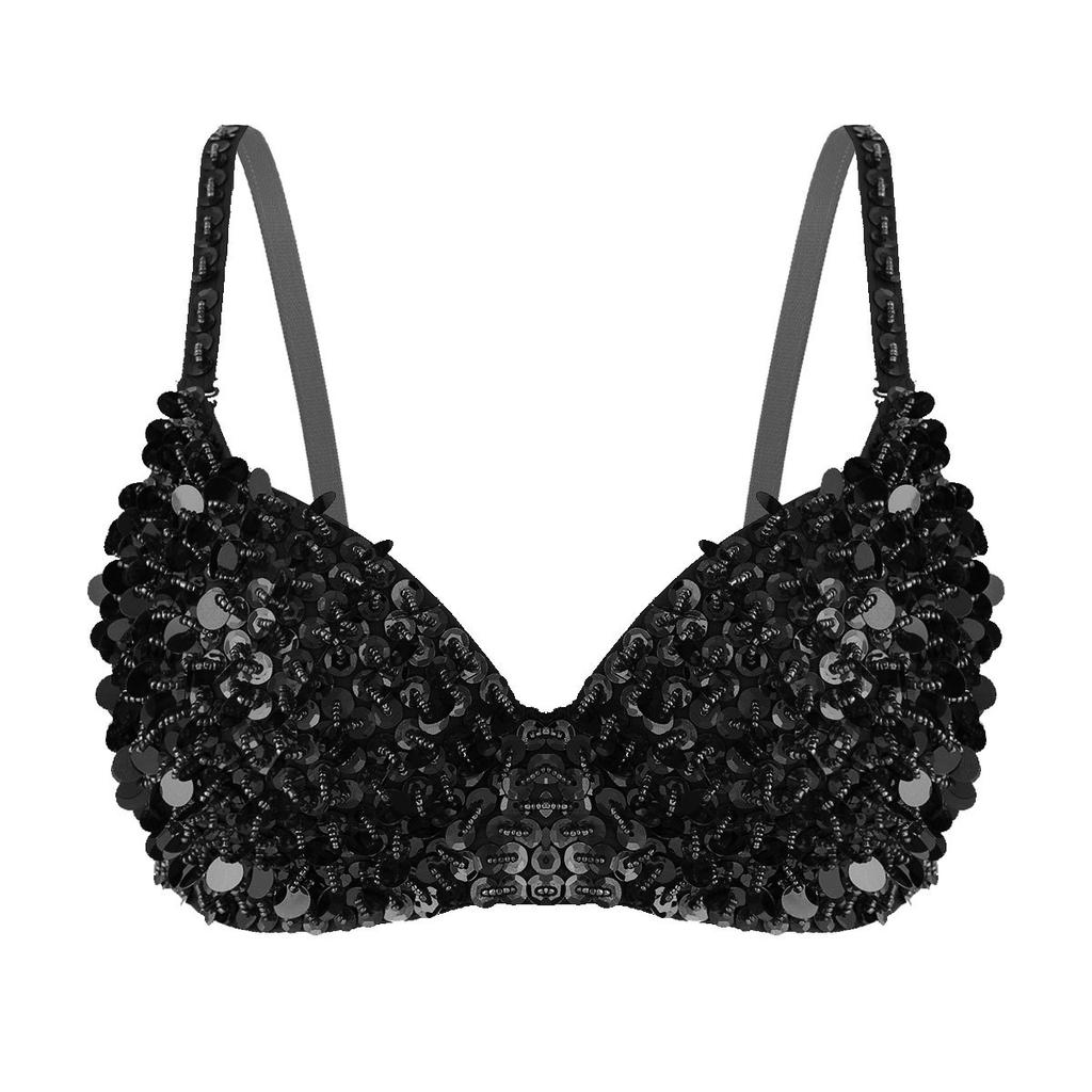 Women's Lingerie Underwear Padded Bra Top Fashion Sparkle Sequins Bralette for Belly Dancing Club Wear