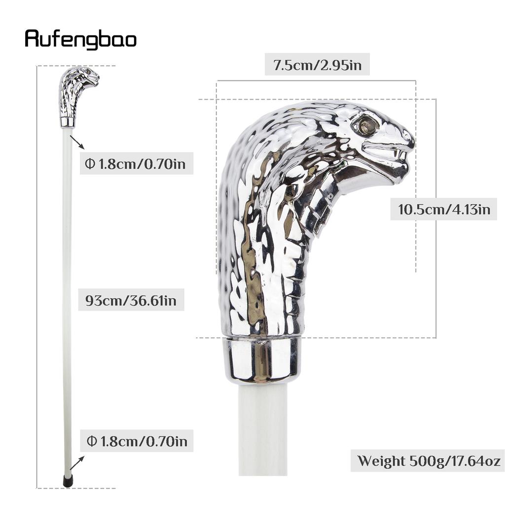 White Metal Snake Cobra Head Wooden Fashion Stick Decorative Cospaly Party Wood Walking Cane Halloween Mace Wand Crosier 93cm