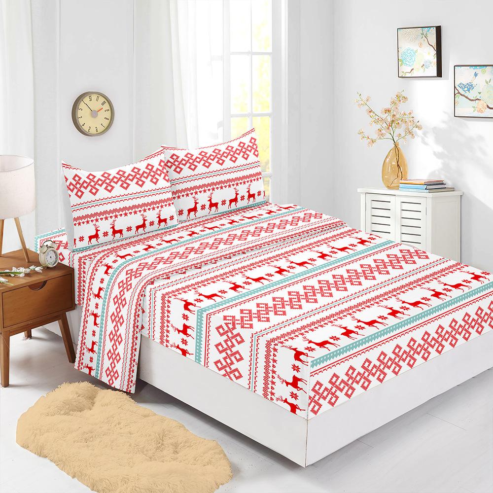 Hot-Selling Red Christmas Mattress Four-Piece Children'S Bedding Printed Mattress Protective Cover