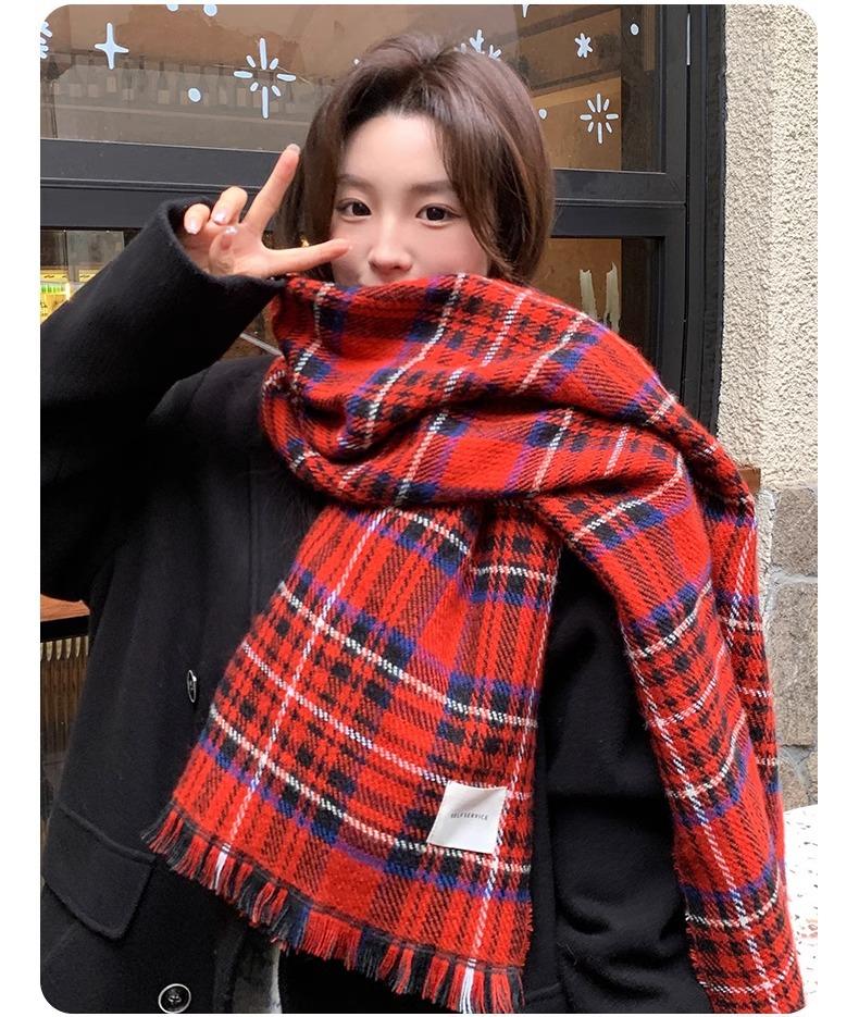 Red scarf women's new autumn and winter atmosphere sense high-end sense plaid New Year's gift birthday scarf