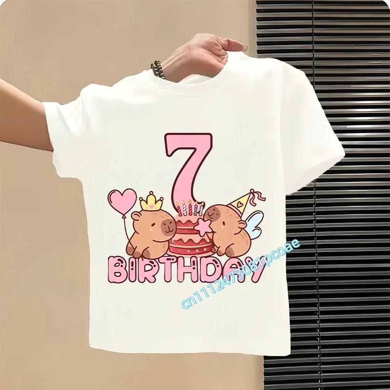 Capybara Girl Birthday Clothes Cute Toddler Kids Number T Shirt Cartoon Short Sleeve Baby Polyester T Shirt Summer Children Tops