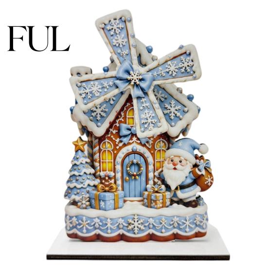 Christmas Gift for Family Windmill Wooden Ornament, Decorative Craft with Rotating Holiday Decoration Blades, Handmade Figurine Home Tabletop Display