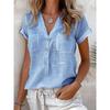 Синий женский топ с V-образным вырезом, на пуговицах, с коротким рукавом - Летняя коллекция