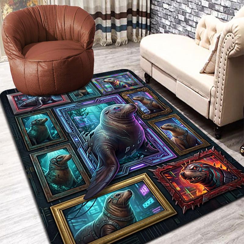 Cybernetic Seal Gallery Pattern Rug Floor Mat for Living Room or Bedroom Soft and Comfortable Carpet a Gift for Birthday and Holiday.