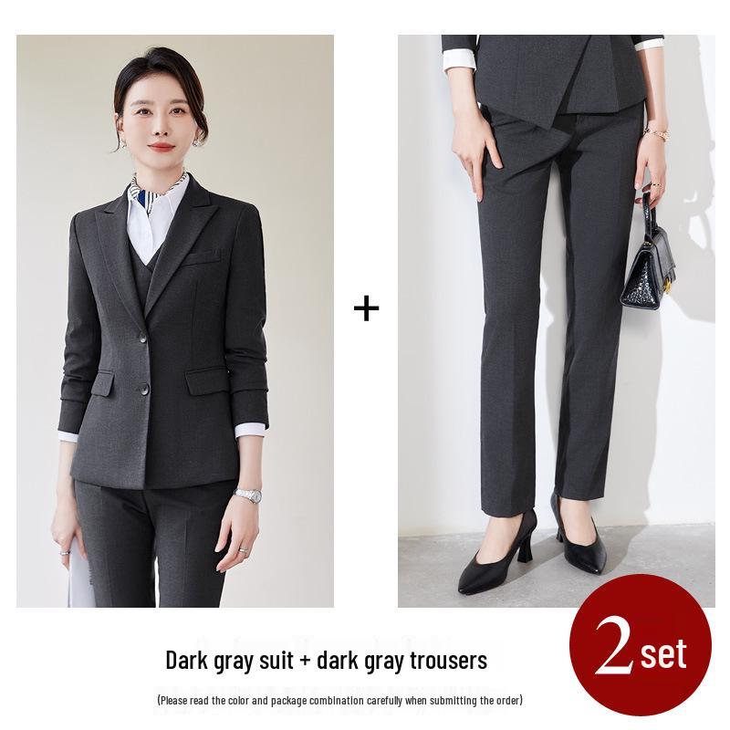 Профессиональный женский осенний костюмный набор - Формальная рабочая одежда для менеджера ресепшена отеля с пиджаком с длинными рукавами и брюками