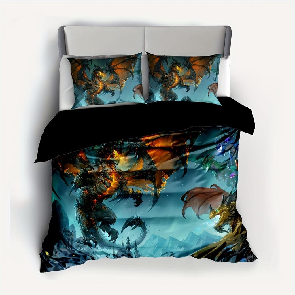 Fashion Novel Duvet Cover Set Flying Dragon Print Bedding Set Soft Comfortable Washable Microfiber Duvet Cover For Bedroom