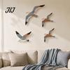 Bohemian Wood Hanging Decor 3/4Pcs Seagull Wall Decor, Nautical Coastal Theme Art, 3D Wooden Bird Adhesive Sculpture for Home Bedroom Living Room Hand