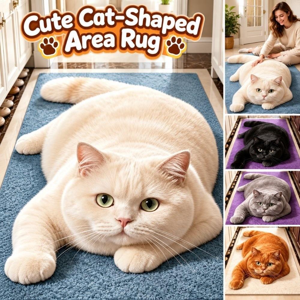 Absorbent Animal Shaped Carpet 3D Printed Bathroom Floor Mat Cat-Shaped Area Rug Home Floor Decor