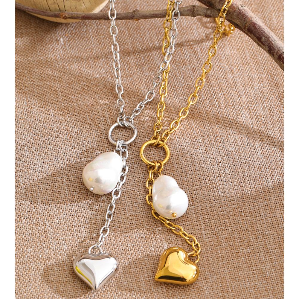 Eetit Нержавеющая сталь Барокко Имитация жемчуга Сердце Цепочка Подвеска Ожерелье Защита от ржавчины Популярная Мода Очаровательные Украшения 2026
