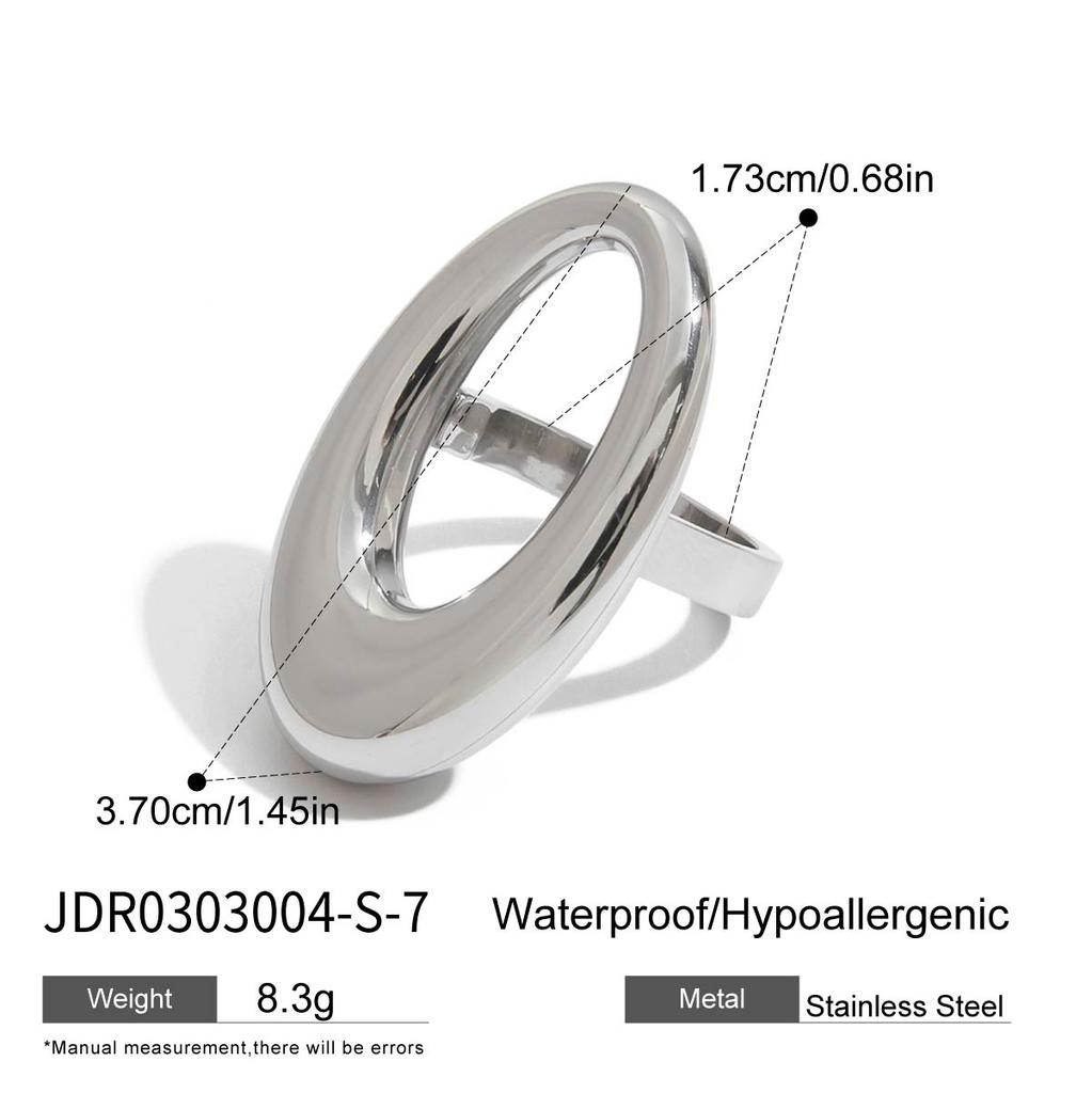 Youthway Glossy Hollow Oval Metal Ring Stainless Steel Finger Jewelry Modern Style Minimalist Trendy Geometric Ring