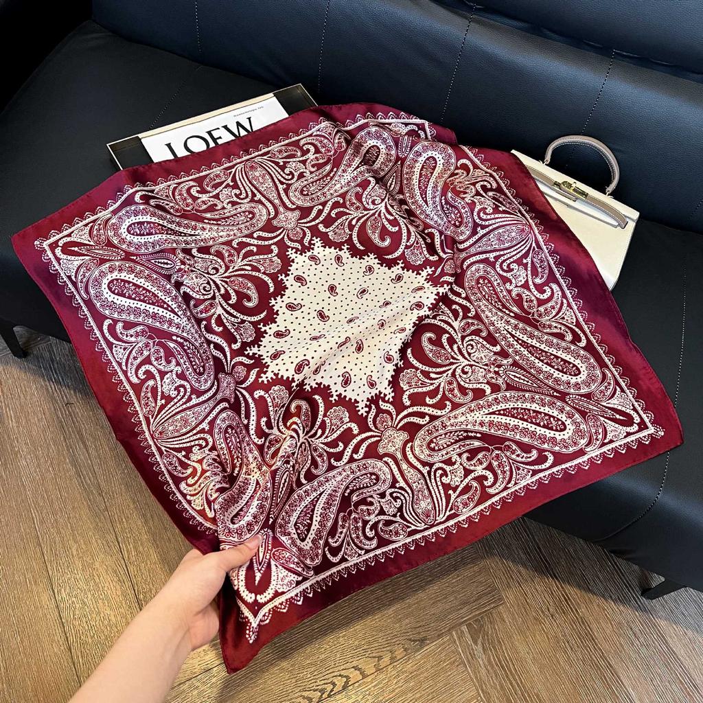 Luxury Paisley Square Scarf Women Print Satin Neckerchief Spring Hair Band Foulard Bandana Echarpe Tie Shawl Wraps