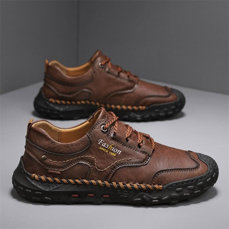 Модная мужская кожаная повседневная обувь, дышащая обувь ручной работы, мягкая рабочая обувь с низким верхом, кожаные ботильоны