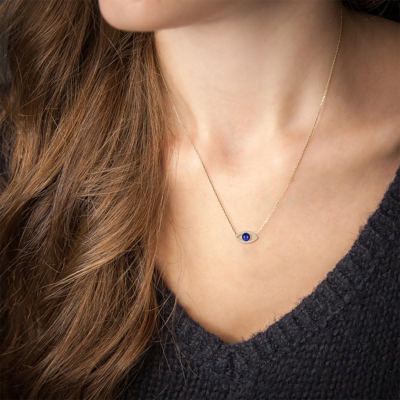 COAI Zirconia Beads Lapis Lazuli Evil Eye Necklace for Women [Coai]