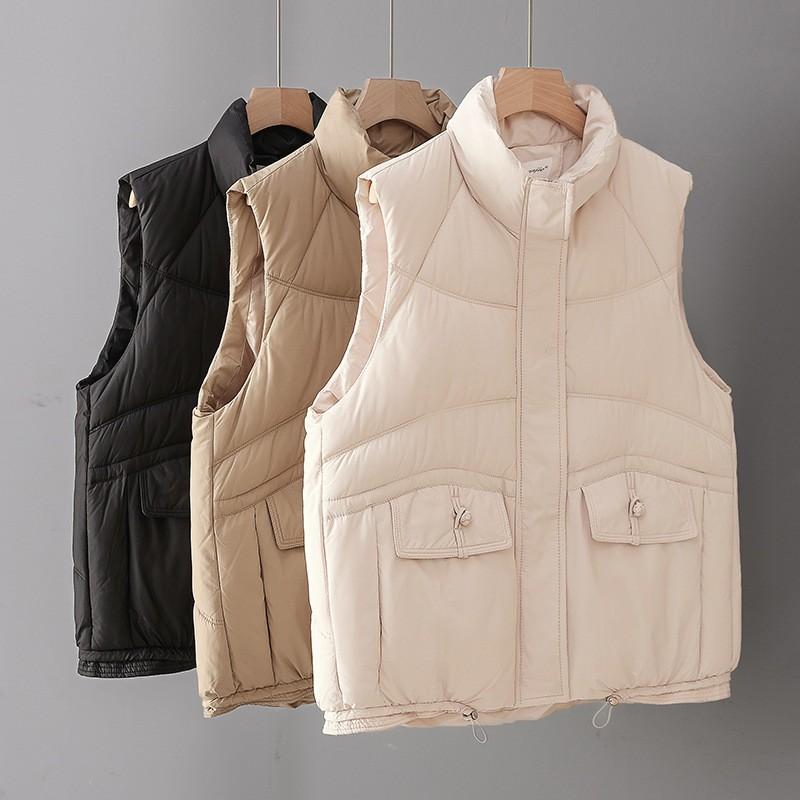Women's Solid Color Sleeveless Cotton Vest Loose Down Cotton Vest Jacket