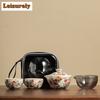 Antique Ru Kiln Nine Peach Trave Tea Set Kit Elegant 1 Pot 2 Cups Tea Maker Camping Portable Tote Bag Chinese Tea Set Supplies