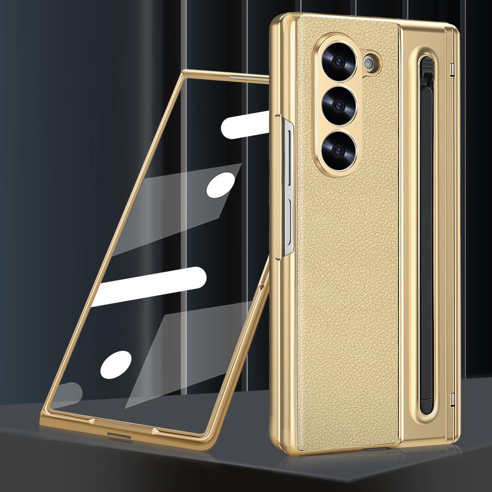 Гальванизированный Чехол-Петля для Телефона Samsung Galaxy Z Fold 6 5 4 5G Fold6 Стекло Экрана Стилус Всесторонний Держатель для Стилуса Чехол