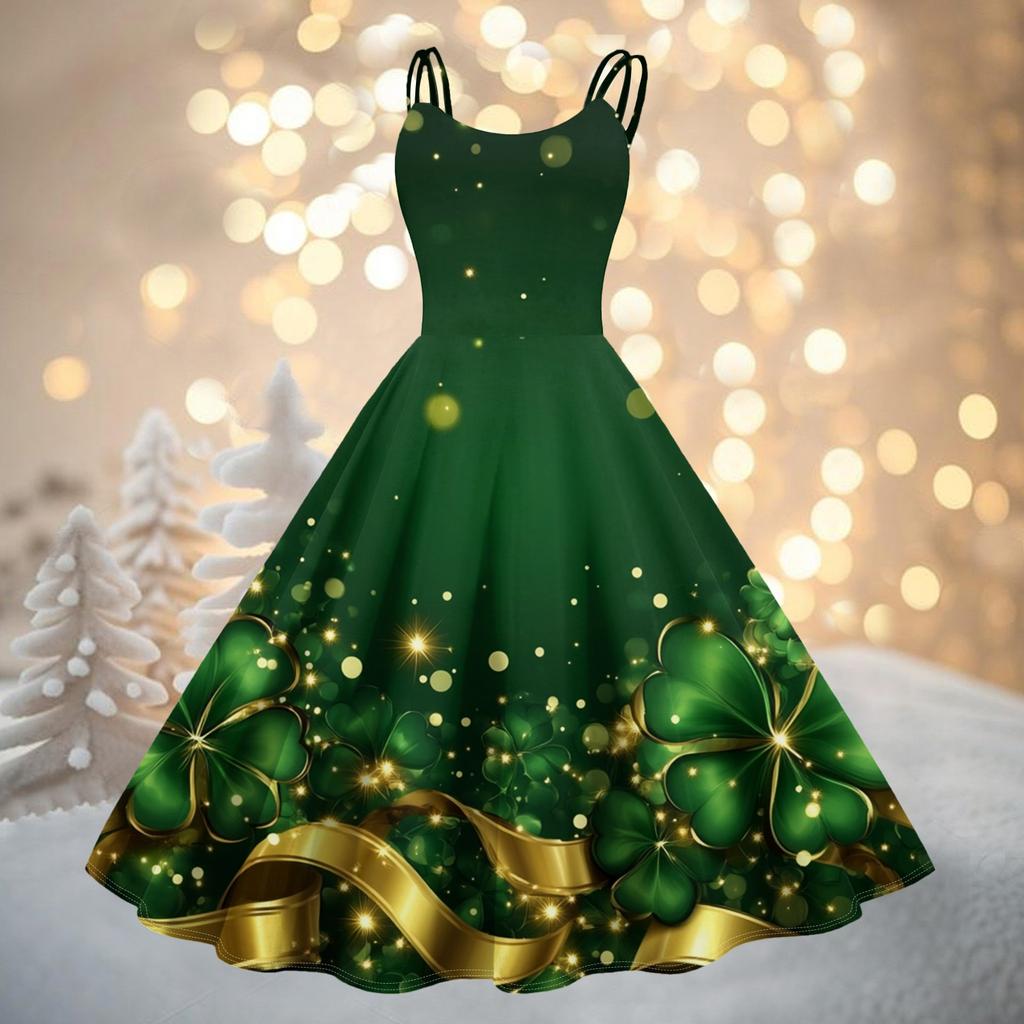 Women's Fashion St. Patrick's Day Printed Sexy Strapless Gothic Cocktail Dress Punk, Vintage Dress.