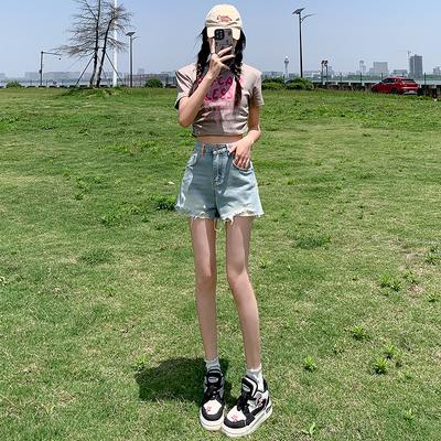Рваные джинсовые шорты для женщин на весну и лето, новые свободные корейские шорты А-силуэта с высокой талией, утягивающие универсальные шорты
