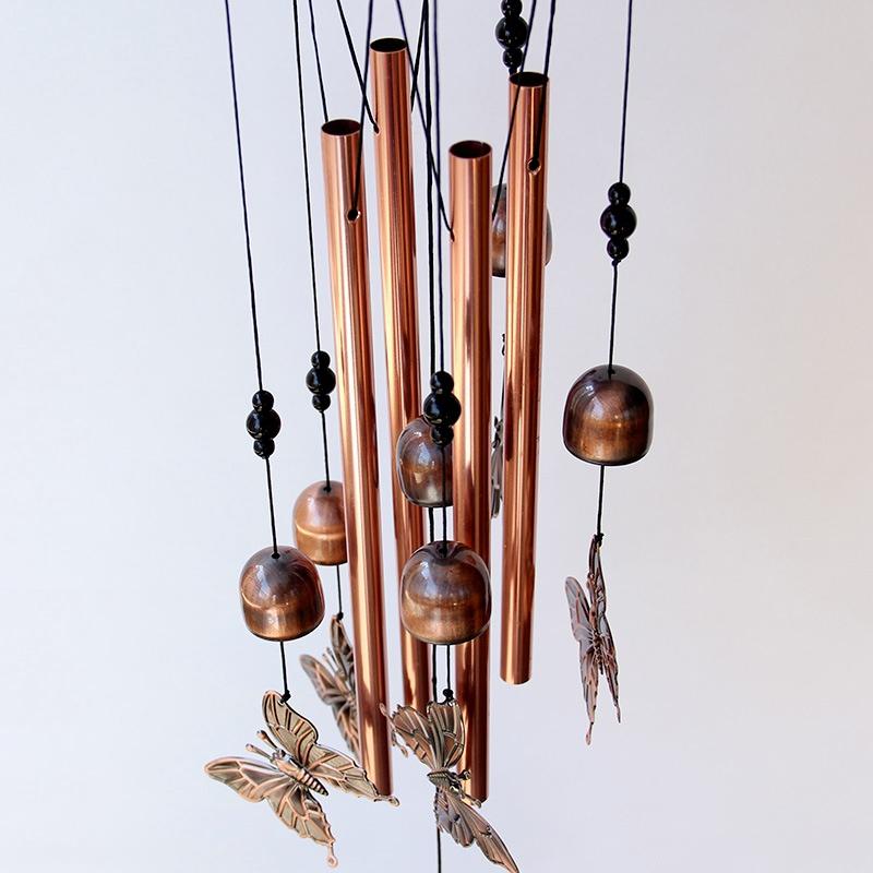 Metal Butterfly Tortoise Wrought Iron Wind Chime 4 Tubes Hanging Ornament Garden Home Wind Chimes & Hanging Decorations LS