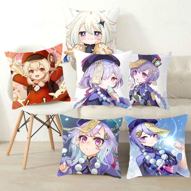Мультяшная наволочка Genshin Impact Мягкая полиэстеровая наволочка из персиковой кожи для домашнего декора