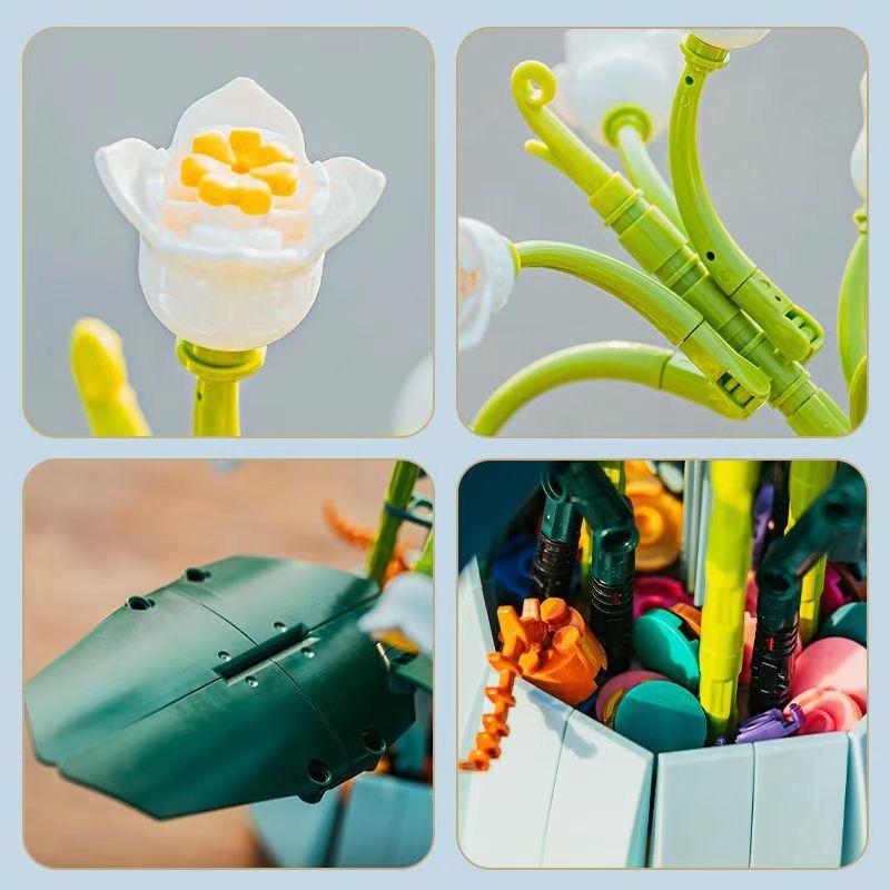 Non-Toxic Potted Flower Bouquet Model Orchid Building Block Flores Convallariae Desktop Decoration Children Gifts Toys For Children 610Pcs