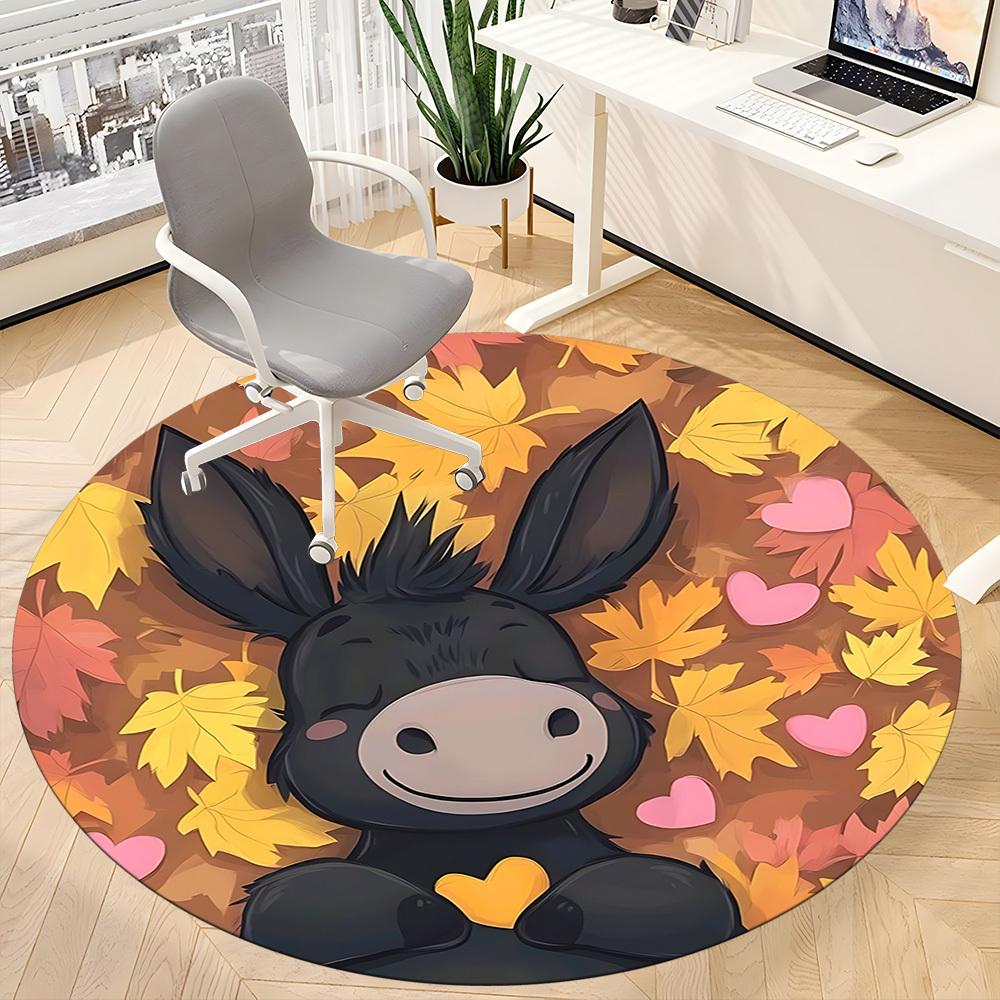 1pc Autumn Donkey Office Round Area Rug, Under Office Chairs Bedroom Living Room Home Decor, Room Deco, Available in Various Sizes