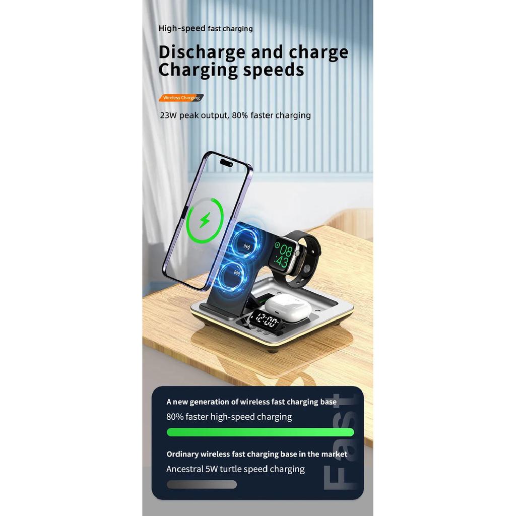 3 In 1 Wireless Magnetic Charger Station With Clock Display