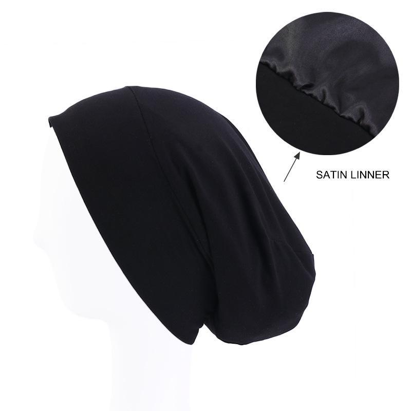 Modal cotton wide-brimmed pullover cap, hair care cap, lined satin chemotherapy cap, nightcap, hair loss hat
