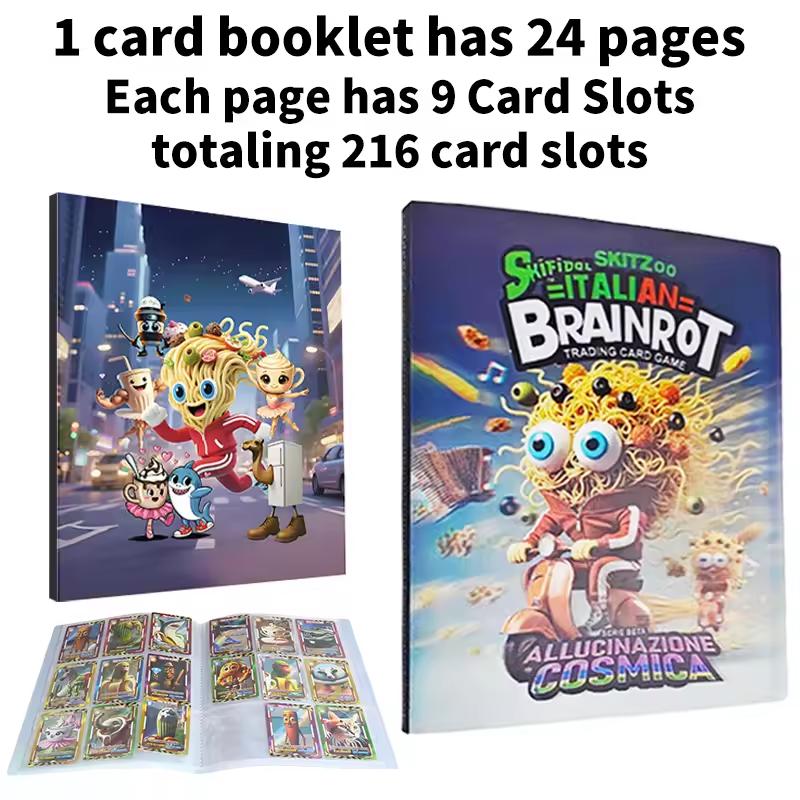 Нетоксичный 216 шт. Карманный альбом для карт Italian Brainrot Cards, 9 карманов, Папка-альбом для коллекционных карточек, Хранилище, Защитный буклет для карт