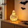 Fall Seasonal Decoration Cute Ghost Reading Book Ornament, Luminous Resin Figurine, Glowing Moon Night Light for Halloween Home Desktop Car Dashboard