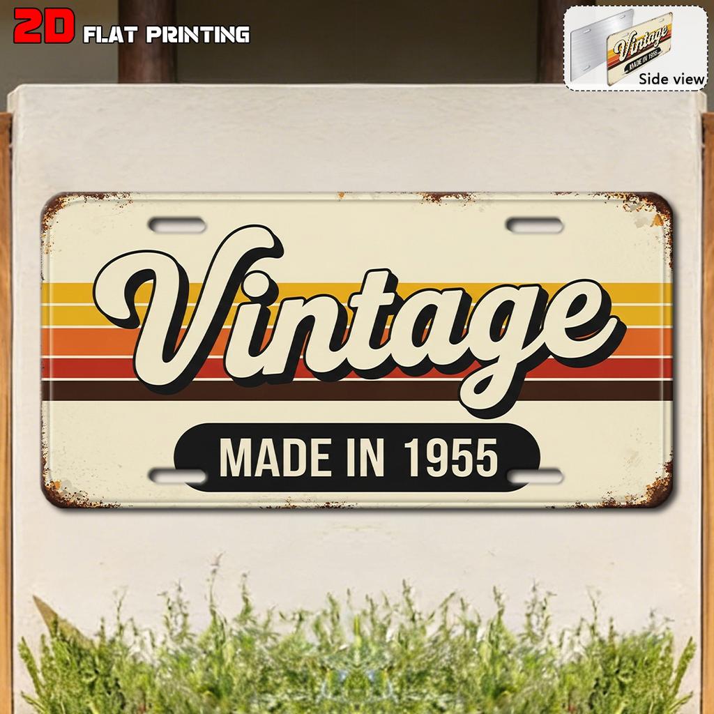 Vintage City Coordinate Year Text Pattern Metal License Plate Sign Retro D Flat Printed Tin Plaque Wall Decor for Home Bar